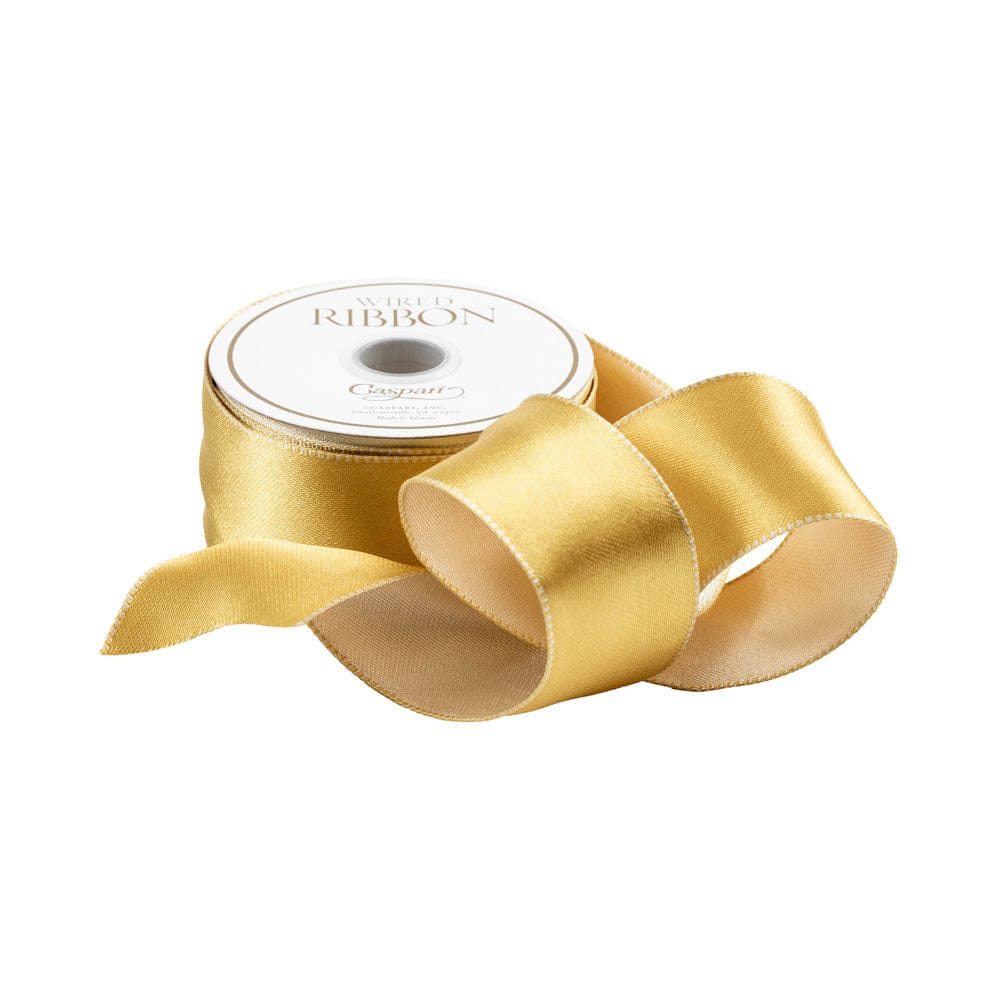 Satin Ivory & Gold Reversible Wired Ribbon -10 Yard Spool – Caspari